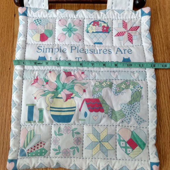 Vintage Puffy Quilted Wall Hanging "Simple Pleasures Are Life's Treasures" SMALL - Picture 6 of 12
